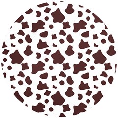 Brown cow spots pattern, animal fur print Wooden Puzzle Round