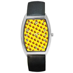 Vector Burgers, fast food sandwitch pattern at yellow Barrel Style Metal Watch