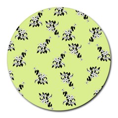 Black and white vector flowers at canary yellow Round Mousepads