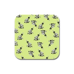 Black and white vector flowers at canary yellow Rubber Square Coaster (4 pack) 