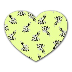 Black and white vector flowers at canary yellow Heart Mousepads