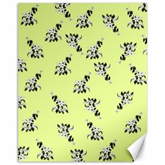 Black and white vector flowers at canary yellow Canvas 11  x 14 