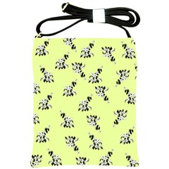 Black and white vector flowers at canary yellow Shoulder Sling Bag