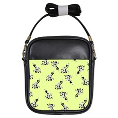 Black and white vector flowers at canary yellow Girls Sling Bag