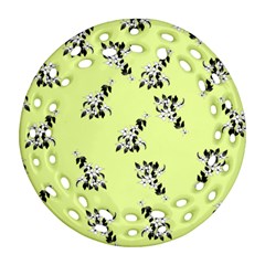 Black and white vector flowers at canary yellow Ornament (Round Filigree)