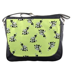 Black and white vector flowers at canary yellow Messenger Bag