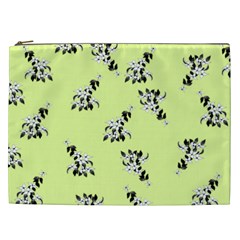 Black and white vector flowers at canary yellow Cosmetic Bag (XXL)