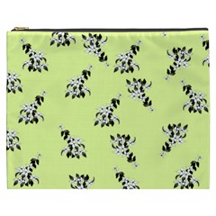 Black and white vector flowers at canary yellow Cosmetic Bag (XXXL)