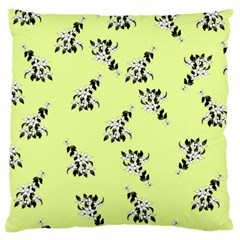 Black and white vector flowers at canary yellow Large Flano Cushion Case (One Side)