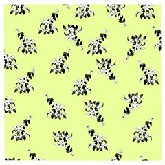 Black And White Vector Flowers At Canary Yellow Wooden Puzzle Square by Casemiro