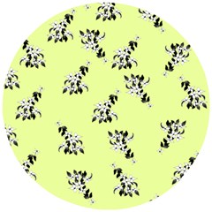 Black and white vector flowers at canary yellow Wooden Puzzle Round