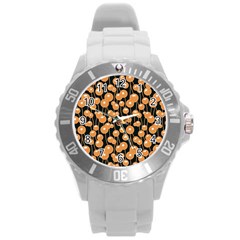 Orange Dandelions On A Dark Background Round Plastic Sport Watch (l) by SychEva