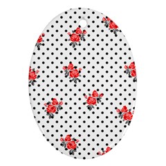 Red Vector Roses And Black Polka Dots Pattern Oval Ornament (two Sides) by Casemiro