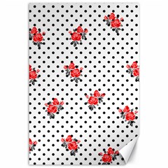 Red Vector Roses And Black Polka Dots Pattern Canvas 12  X 18  by Casemiro