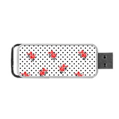 Red Vector Roses And Black Polka Dots Pattern Portable Usb Flash (two Sides)