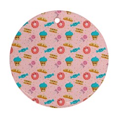 Funny Sweets With Teeth Round Ornament (two Sides) by SychEva