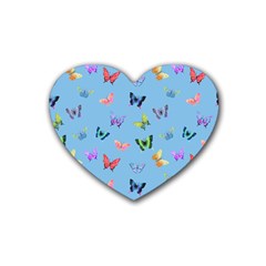 Multicolored Butterflies Whirl Rubber Coaster (heart)  by SychEva