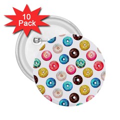 Delicious Multicolored Donuts On White Background 2 25  Buttons (10 Pack)  by SychEva