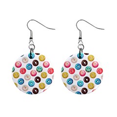 Delicious Multicolored Donuts On White Background Mini Button Earrings by SychEva