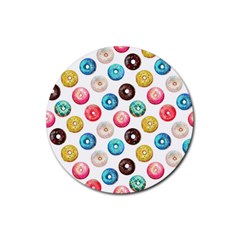 Delicious Multicolored Donuts On White Background Rubber Round Coaster (4 Pack)  by SychEva