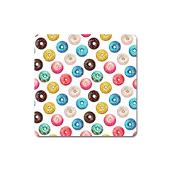 Delicious Multicolored Donuts On White Background Square Magnet by SychEva