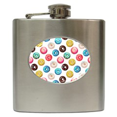 Delicious Multicolored Donuts On White Background Hip Flask (6 Oz) by SychEva