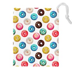 Delicious Multicolored Donuts On White Background Drawstring Pouch (5xl) by SychEva