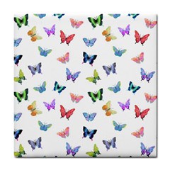 Cute Bright Butterflies Hover In The Air Tile Coaster by SychEva