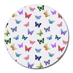 Cute Bright Butterflies Hover In The Air Round Mousepads by SychEva