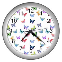 Cute Bright Butterflies Hover In The Air Wall Clock (silver) by SychEva