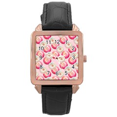 Pink And White Donuts Rose Gold Leather Watch  by SychEva