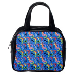 Multicolored Butterflies Fly On A Blue Background Classic Handbag (one Side) by SychEva