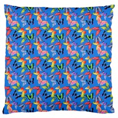 Multicolored Butterflies Fly On A Blue Background Large Cushion Case (two Sides) by SychEva