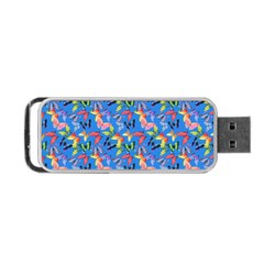 Multicolored Butterflies Fly On A Blue Background Portable Usb Flash (one Side) by SychEva