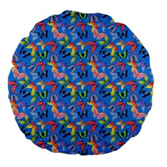 Multicolored Butterflies Fly On A Blue Background Large 18  Premium Round Cushions by SychEva