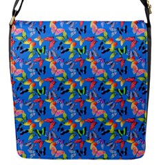 Multicolored Butterflies Fly On A Blue Background Flap Closure Messenger Bag (s) by SychEva