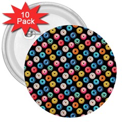 Multicolored Donuts On A Black Background 3  Buttons (10 Pack)  by SychEva