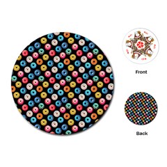 Multicolored Donuts On A Black Background Playing Cards Single Design (round) by SychEva