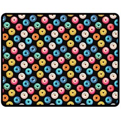 Multicolored Donuts On A Black Background Fleece Blanket (medium)  by SychEva