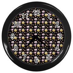 Shiny Pumpkins On Black Background Wall Clock (black) by SychEva