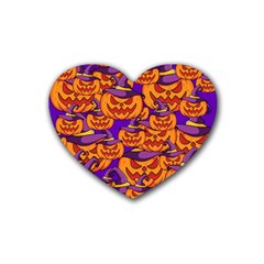 Purple And Orange Pumpkins, Crazy Halloween Pattern, Jack O  Lantern Rubber Coaster (heart)  by Casemiro