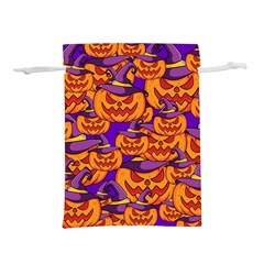 Purple And Orange Pumpkins, Crazy Halloween Pattern, Jack O  Lantern Lightweight Drawstring Pouch (m) by Casemiro