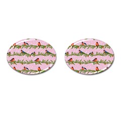 Bullfinches Sit On Branches On A Pink Background Cufflinks (oval) by SychEva