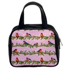 Bullfinches Sit On Branches On A Pink Background Classic Handbag (two Sides) by SychEva