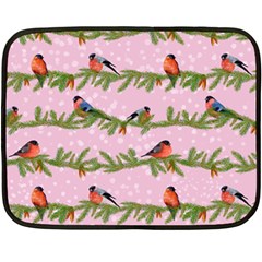 Bullfinches Sit On Branches On A Pink Background Double Sided Fleece Blanket (mini)  by SychEva