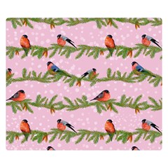 Bullfinches Sit On Branches On A Pink Background Double Sided Flano Blanket (small)  by SychEva