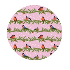 Bullfinches Sit On Branches On A Pink Background Mini Round Pill Box by SychEva