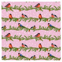 Bullfinches Sit On Branches On A Pink Background Wooden Puzzle Square by SychEva