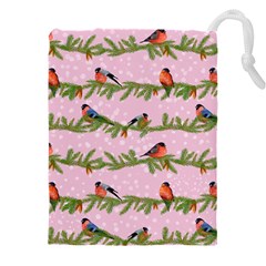 Bullfinches Sit On Branches On A Pink Background Drawstring Pouch (4xl) by SychEva