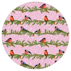 Bullfinches Sit On Branches On A Pink Background Round Trivet by SychEva